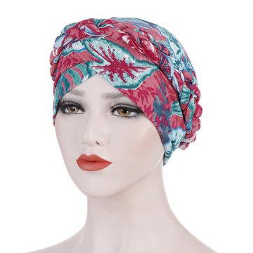 Bonnet imprimé en soie, chapeau de foulard musulman en tissu à fleurs