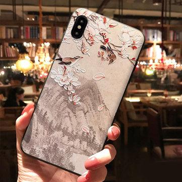 Cas de téléphone TPU style relief 3D floral chinois