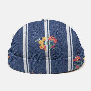 Denim Stripes Print Fashion Out Skull Caps Casquette Brimless