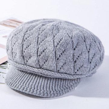 Nouveau Fourrure De Lapin Tricoté Chapeau Modèle De Chanvre Deux Barres En Métal Rivet Décoration Plus Velvet Ladies Season Chapeau Chaud