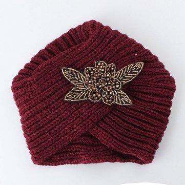 Turban Tricot Crochet Bandeau À La Main Bandeau Hiver Chaud Chapeau En Métal Bijoux Accessoire