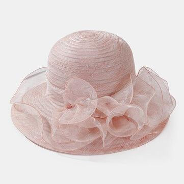 Flower Beach Sun Hat For Women Elegant Summer Hats Mesh Foldable Wide Brim Hat Anti-UV Cap For Lady