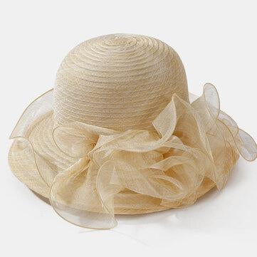 Flower Beach Sun Hat For Women Elegant Summer Hats Mesh Foldable Wide Brim Hat Anti-UV Cap For Lady