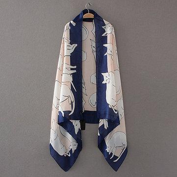 Écharpe de plage foulard en soie imprimé chat mignon