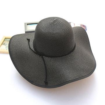 Chapeau D'été Paille Pliable Couleur Unie Style Panama Chapeau De Plage Décontracté Pour Voyage