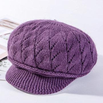 Nouveau Fourrure De Lapin Tricoté Chapeau Modèle De Chanvre Deux Barres En Métal Rivet Décoration Plus Velvet Ladies Season Chapeau Chaud