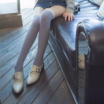Cotton knit foot leg with crochet lace trim and cuff boots