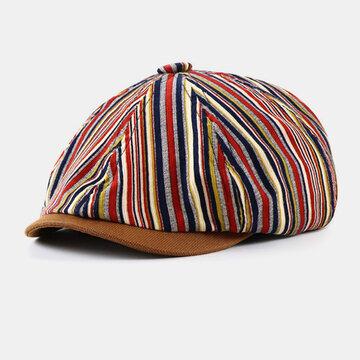 Motif Rayé Style Britannique Automne Hiver Garder Au Chaud Chapeau Gavroche
