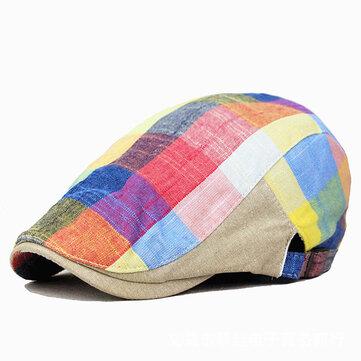 Casquette plate en coton à carreaux colorés
