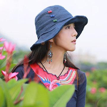 Women Ethnic Breathable Parasol Bucket Caps