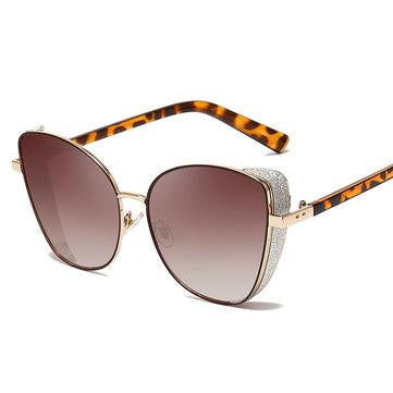 Lunettes de soleil pleine monture en métal anti-UV Retro Cat Eye
