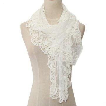 Écharpe longue transparente brodée florale à crochet en dentelle en maille