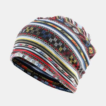 Bonnet en coton ethnique à rayures horizontales