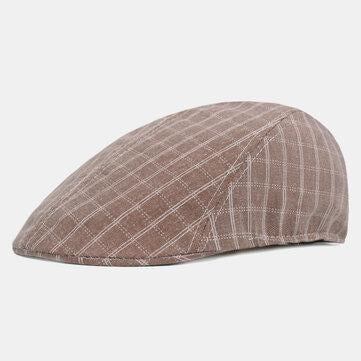 Chapeaux de béret en coton lavé Visière réglable Chapeaux à carreaux avant