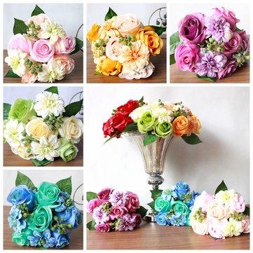 Artificial silk rose dahlia flower bouquet for wedding party home decoration