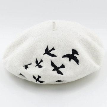 Béret chaud en laine à broderie