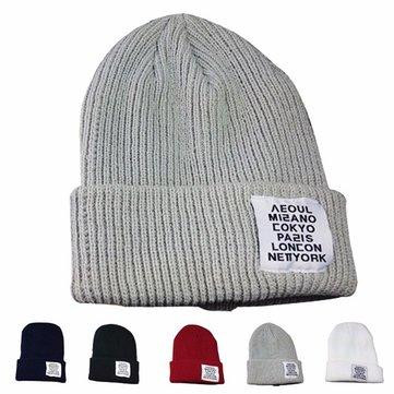 Men Women Knitted Baggy Beanies Ski Hat Letter Elastic Hip Hop Cap