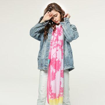 Chrysanthemum Print Scarf Cotton Scarf with Pom Pom and Umbrella