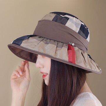 Chapeau de pêcheur pliable vintage à carreaux