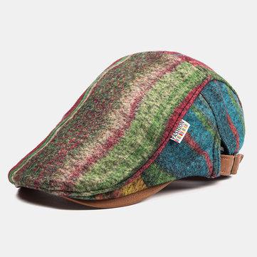 Peluche Soft Tissu Plaid Couture Béret Casquettes Chaud Newboys