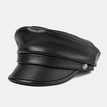 Chapeau de béret en cuir bleu marine avec capuchon militaire