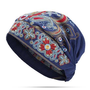 Chapeau beanie à broderie ethnique en coton