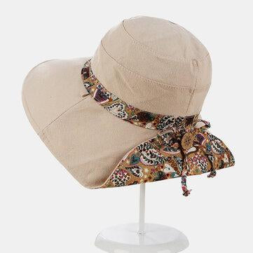 Multipurpose Foldable Anti-UV Cap For Lady Print Beach Sun Hat Cotton Wide Brim Hat For Women Elegant Summer Hats