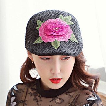 National Wind Peonies Embroidery Beret