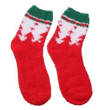 Motif de bande dessinée de Noël mignonne corail chaussettes Bowknot épaississement thermique longues chaussettes