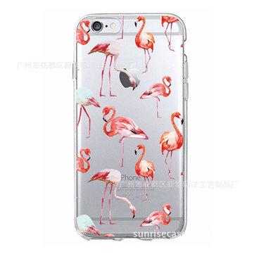 Etui transparent pour téléphone portable avec motif coloré Flamingo