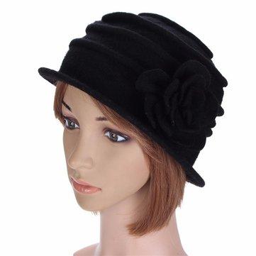 Chapeau de seau en feutre de laine fleur dames