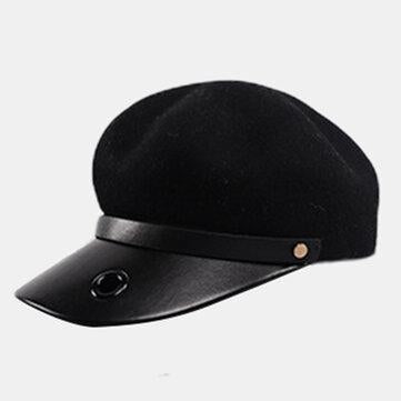 Chapeau en laine bleu marine style britannique chaîne béret chapeau octogonal