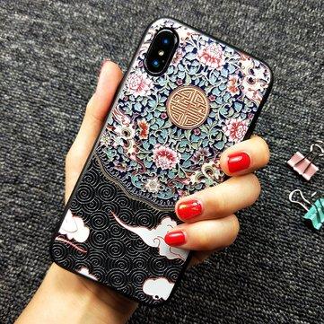 Coque TPU pour téléphone rétro en relief à motif fleur de palais