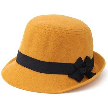Chapeau élégant en laine artificielle FedoraTrilby Cloche Chapeau Bowknot en feutre floppy