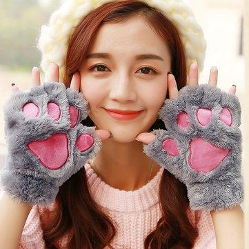 Gants de griffe de chat Gants en peluche chauds à demi-doigts