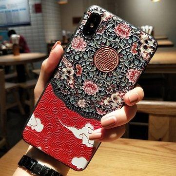 Coque TPU pour téléphone rétro en relief à motif fleur de palais