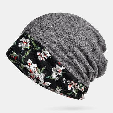 Printed Lace Stitching Beanie Scarf Hat Dual-use Turban Cap