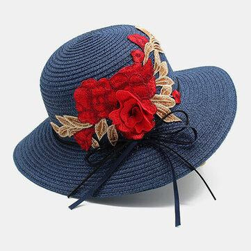Chapeau de soleil rétro de style ethnique avec chapeau de paille imprimé de broderie respirante