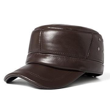 Casquette plate ajustable chaude en cuir de vachette noir