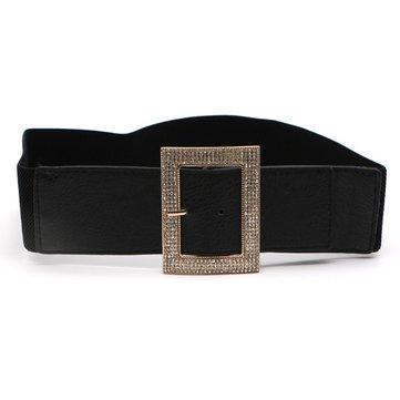 Ceinture élastique en PU avec incrustation de strass