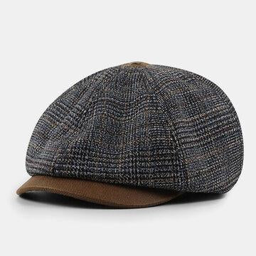 Patchwork Couleur Stitching British Style Retro Short Brim Newsboy Hat Casquettes plates