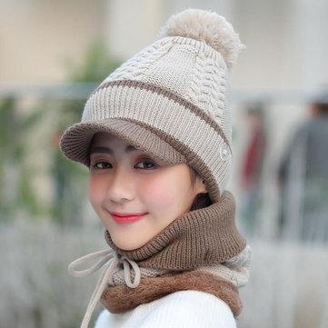 Bonnet et écharpe en laine Beanie Warm Winter Pom Wooly Cap