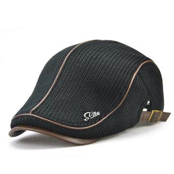 Casquette plate en tricot béret à visière chaude rembourrée