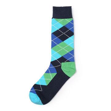 Mens coton respirant modèle de grille de couleur de contraste respirant sport moyen chaussettes tube