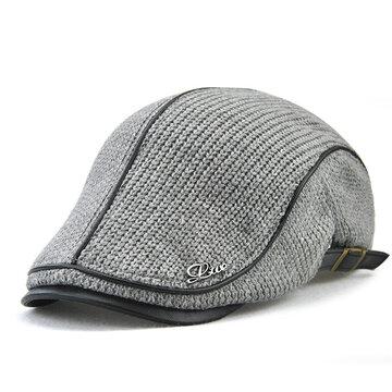 Casquette plate en tricot béret à visière chaude rembourrée