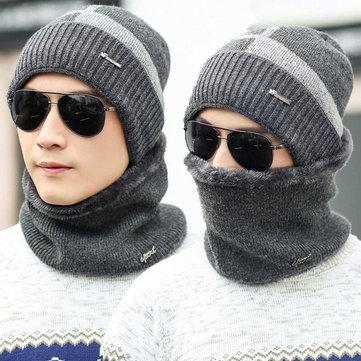 Men's beanie collar set Plus Cashmere knitted wool hat