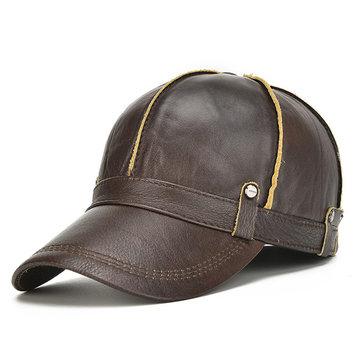 Casquette de base-ball en cuir véritable de vache avec rabats d'oreilles