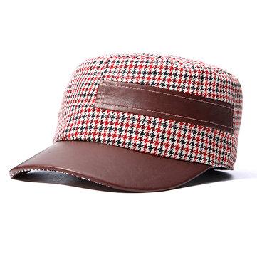 Chapeau plat en treillis avec patchwork en PU tweed