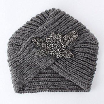 Turban Tricot Crochet Bandeau À La Main Bandeau Hiver Chaud Chapeau En Métal Bijoux Accessoire