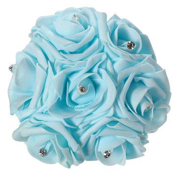 7 Têtes Mariée Bouquet Colourfast Mousse Roses Cristal Fleur Artificielle Maison Fête De Mariage Décoration